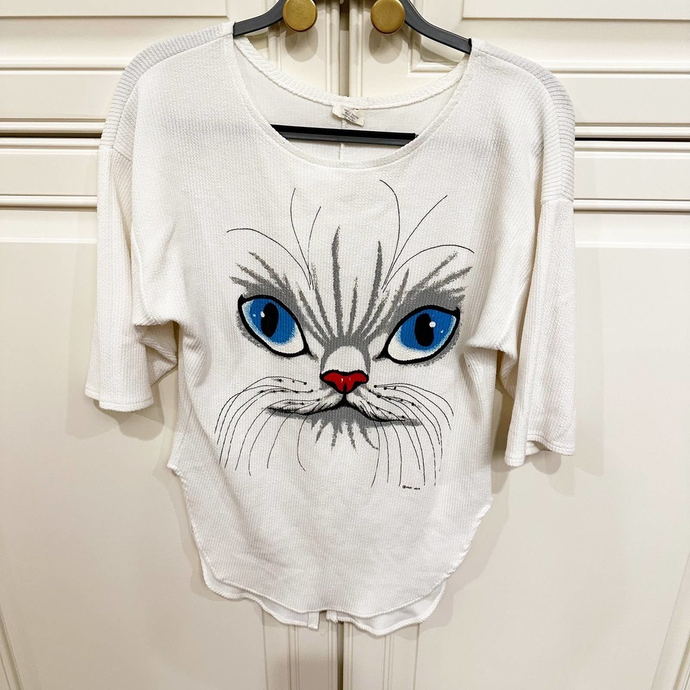 Vintage Women’s American Cat Graphic Print Tee Shirt Cotton Polyester‎ Blend